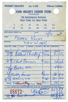 Also at the Morgan, Abstract Expressionist painter Franz Kline's liquor bill -- likely for a New Year's party.
